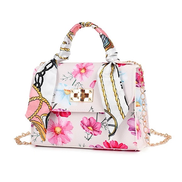 Unbranded Handbags - White Bag with Twilly Bag Scarf and gorgeous Floral Detail 🌺🌷🌸 (Flap Handbag)